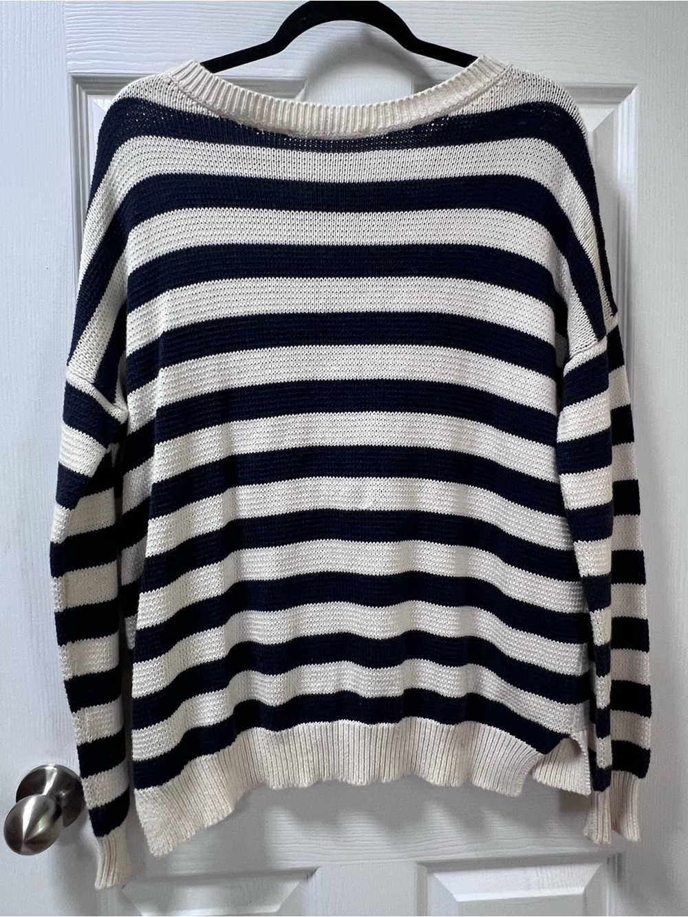 Emerson Fry Carolyn Sweater Organic Cotton, Ivory Navy Blue Nautical Size S - Picture 4 of 10